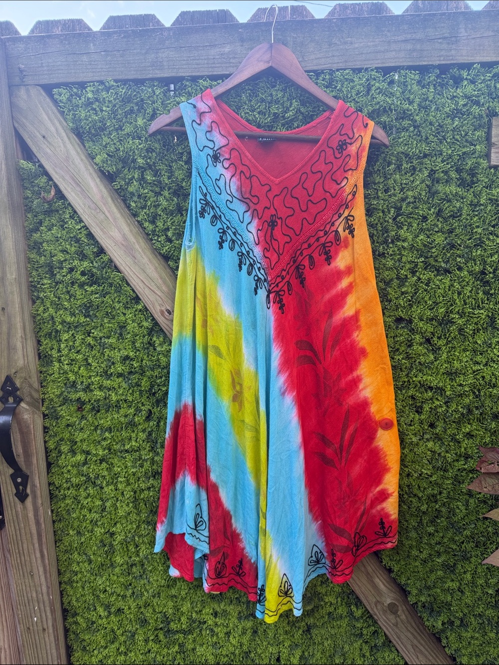 Vintage Boho Tie-Dye Sleeveless Dress